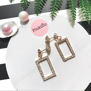Sparkling Rhinestone Gold Tone Rectangle Earrings